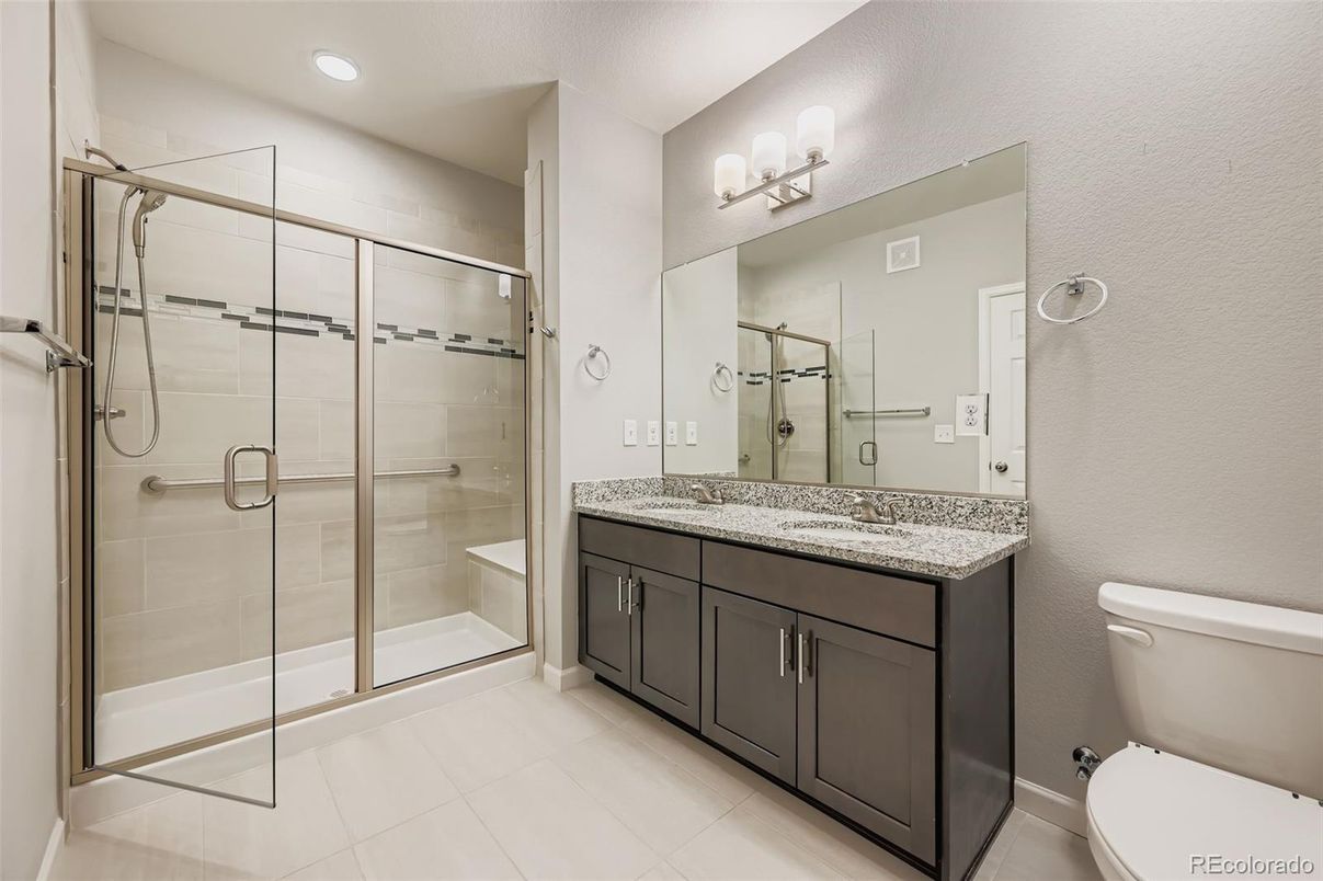 Bathroom, Dual Sink Vanities, Glass Shower, Interior, Recessed Lighting