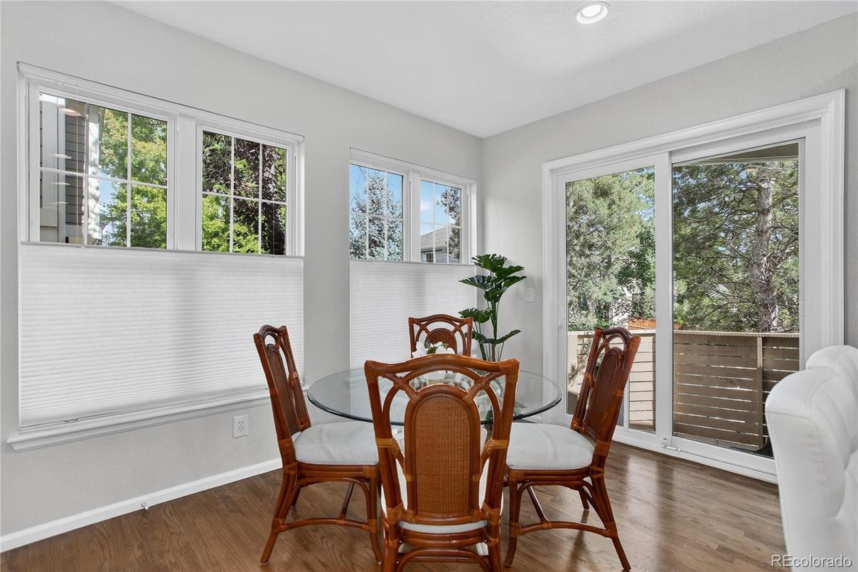 Dining room, Interior, Recessed Lighting, Wood Texture Flooring