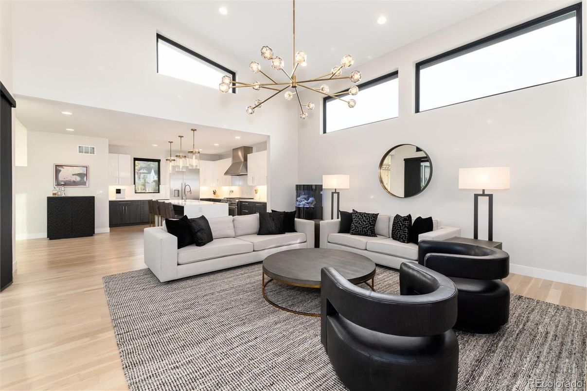 Interior, Kitchen, Living room, Pendant Lights, Recessed Lighting, Stainless Steel Appliances, Wood Texture Flooring