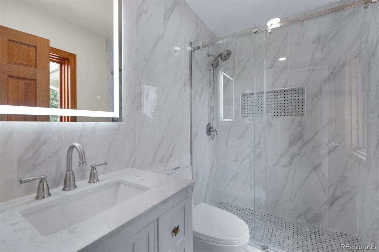 Bathroom, Glass Shower, Interior, Marble Walls