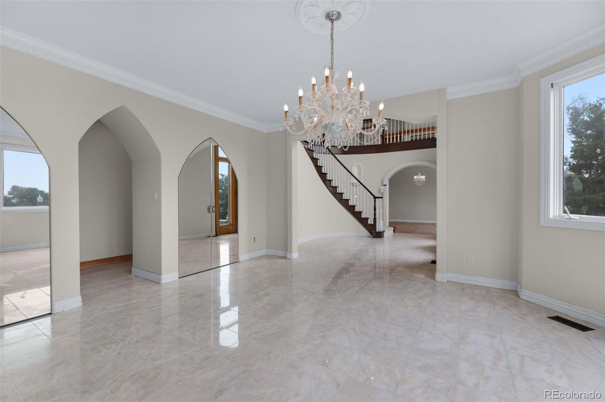 Chandelier, Empty room, Interior, Marble