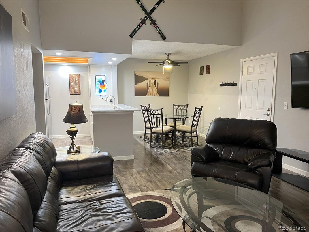 Dining room, Interior, Recessed Lighting, Wood Texture Flooring