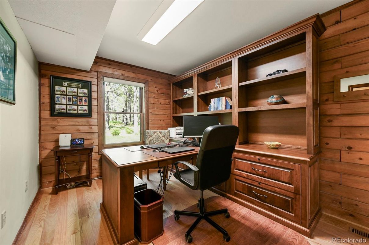Home Office, Interior, Wood Texture Flooring, Wooden Walls
