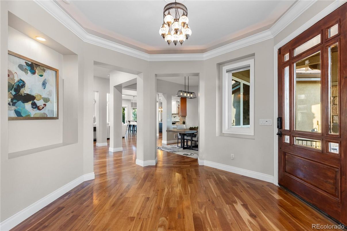 Chandelier, Interior, Recessed Lighting, Wood Texture Flooring