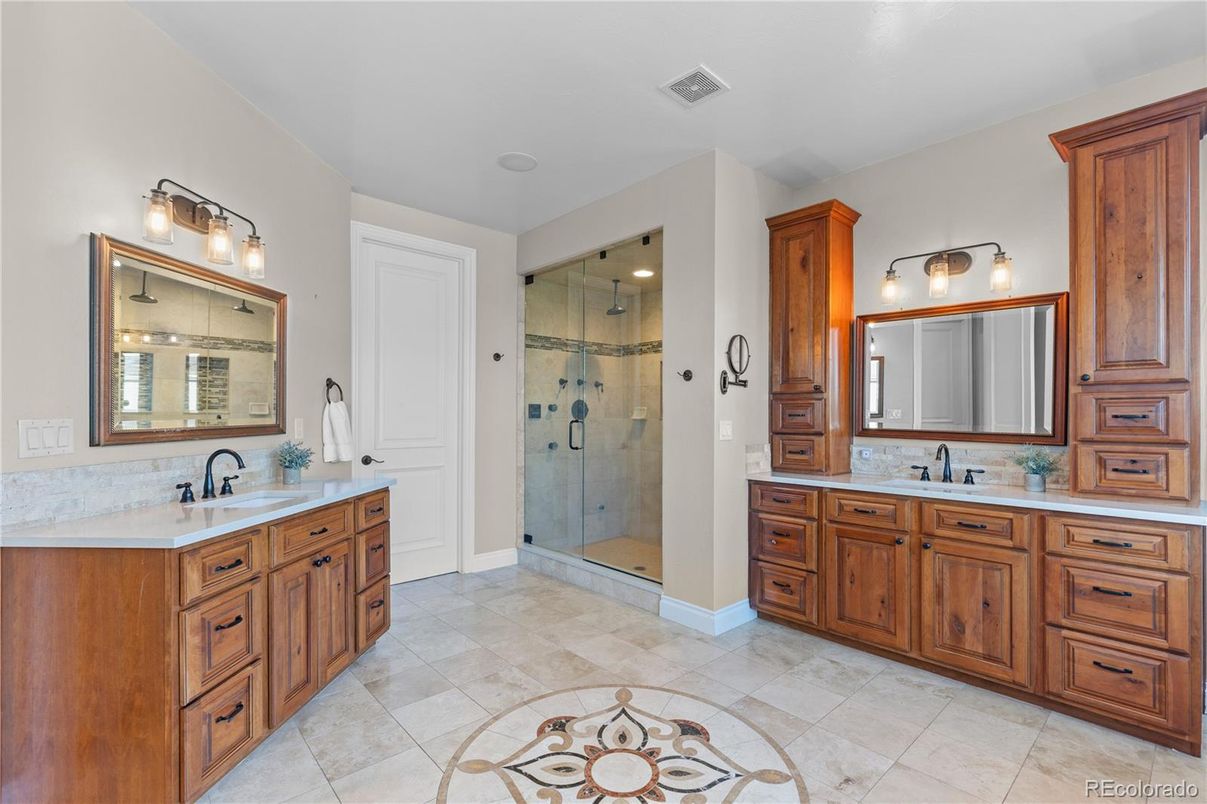 Bathroom, Dual Sink Vanities, Glass Shower, Interior