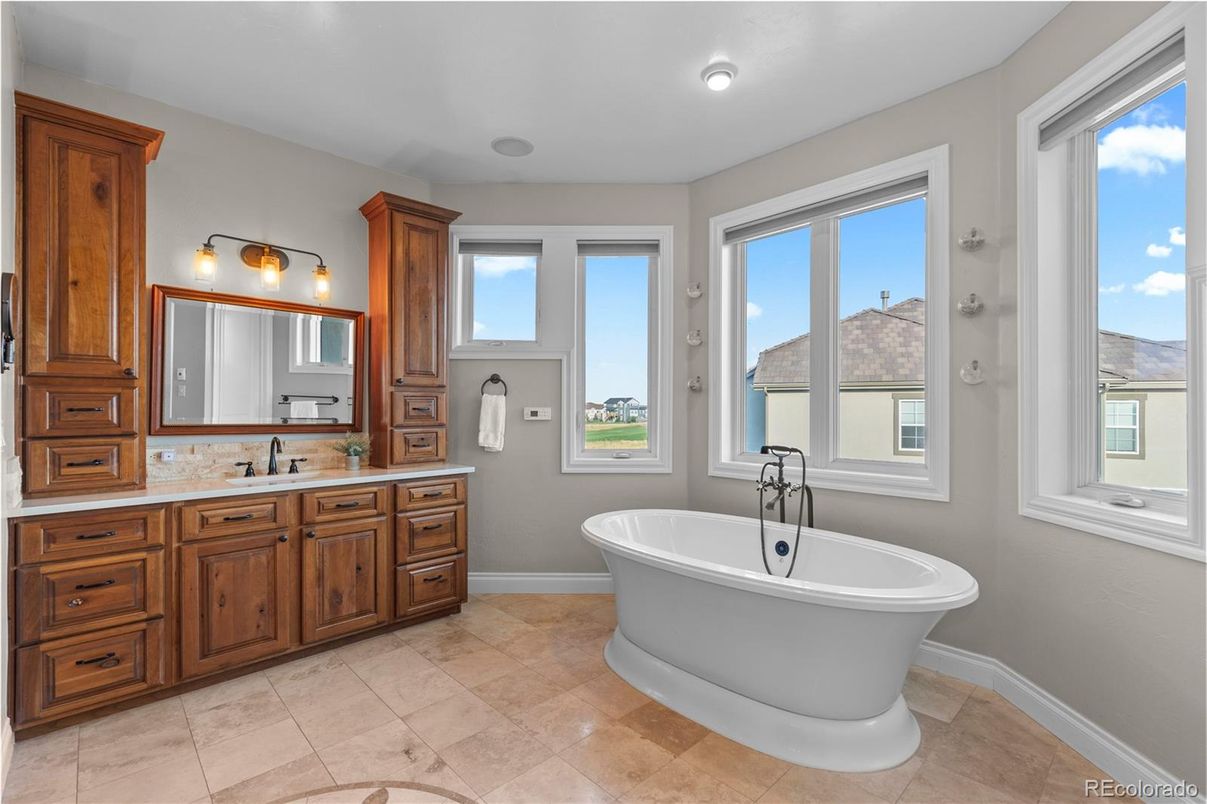 Bathroom, Dual Sink Vanities, Free Standing Baths, Interior, Recessed Lighting