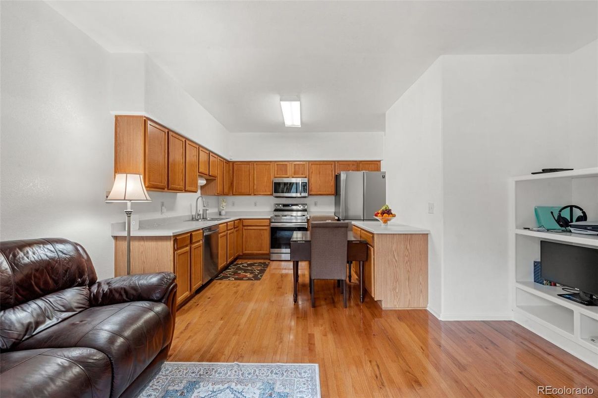 Interior, Kitchen, Stainless Steel Appliances, Wood Texture Flooring