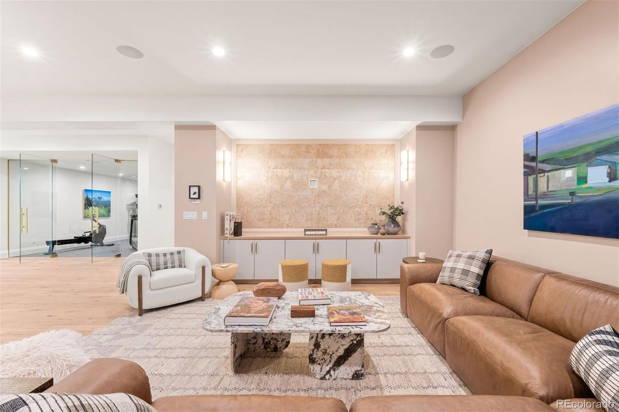 Interior, Living room, Recessed Lighting, Wood Texture Flooring