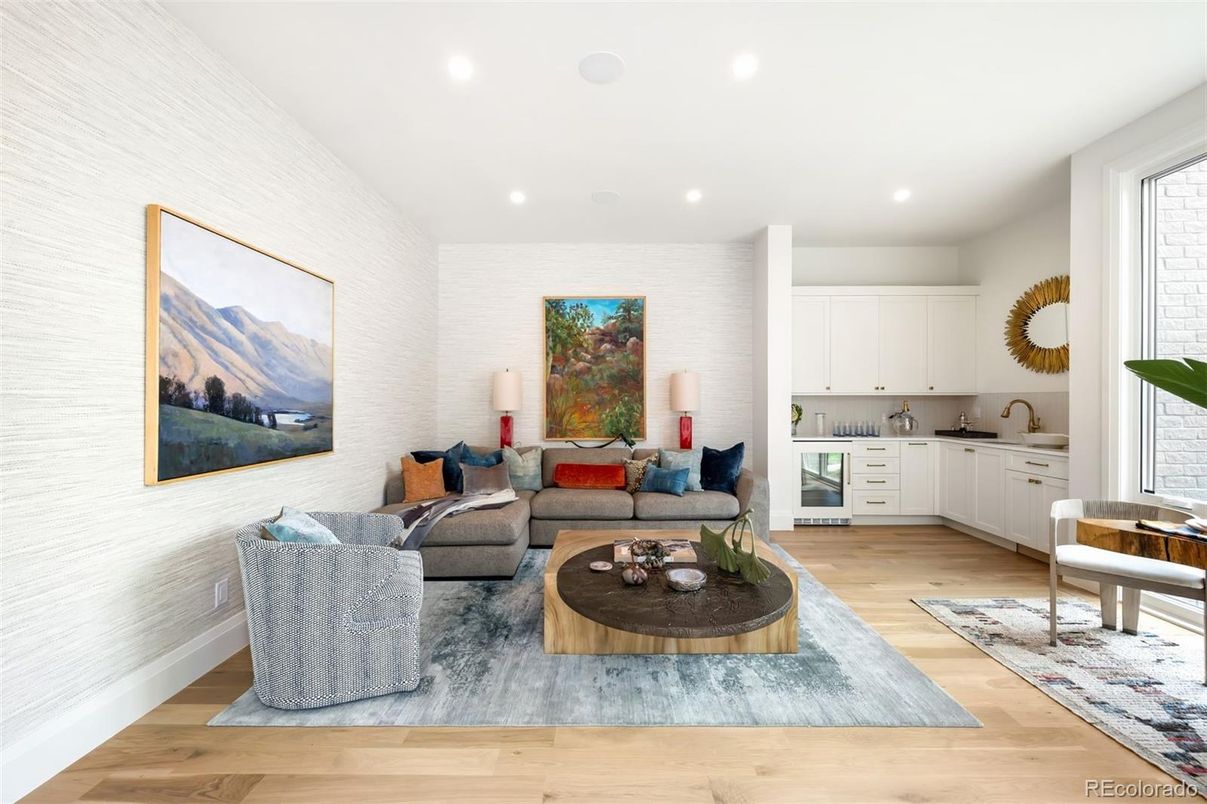 Interior, Living room, Recessed Lighting, Wood Texture Flooring