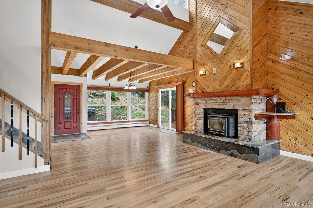 Fireplace, Interior, Wooden Beams, Wood Texture Flooring, Wooden Walls