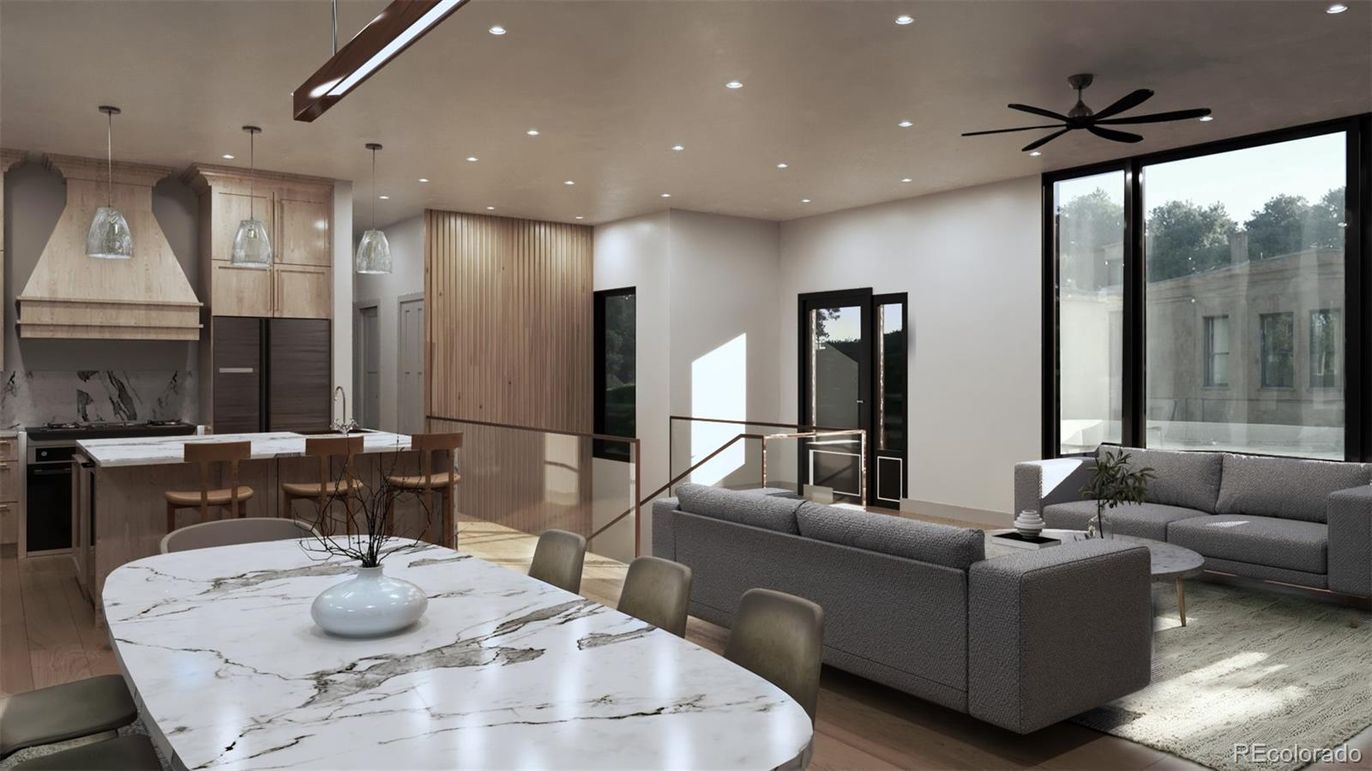Dining room, Interior, Kitchen, Living room, Pendant Lights, Recessed Lighting, Wood Texture Flooring