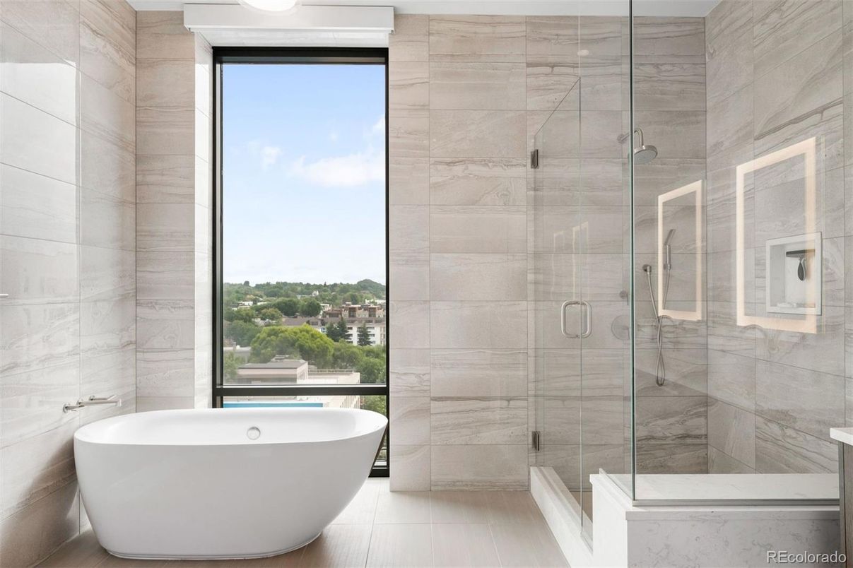 Bathroom, Free Standing Baths, Glass Shower, Interior, Marble Walls
