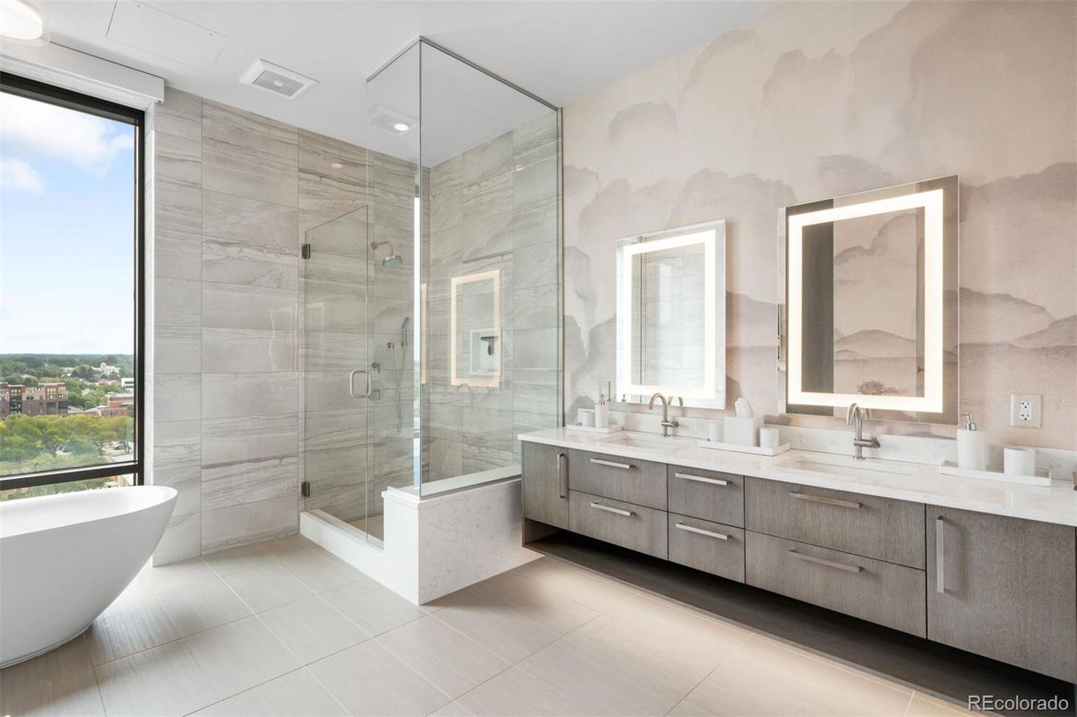 Bathroom, Dual Sink Vanities, Free Standing Baths, Glass Shower, Interior, Recessed Lighting