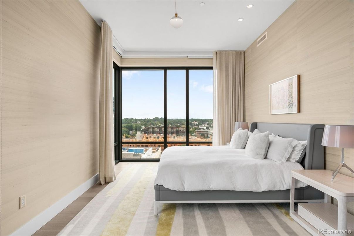 Bedroom, Interior, Pendant Lights, Recessed Lighting, Wood Texture Flooring
