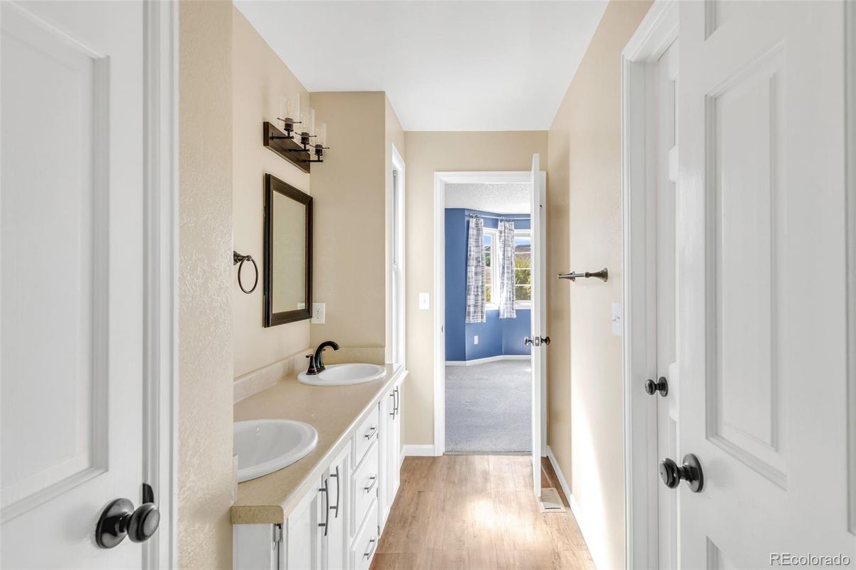 Bathroom, Dual Sink Vanities, Interior, Wood Texture Flooring