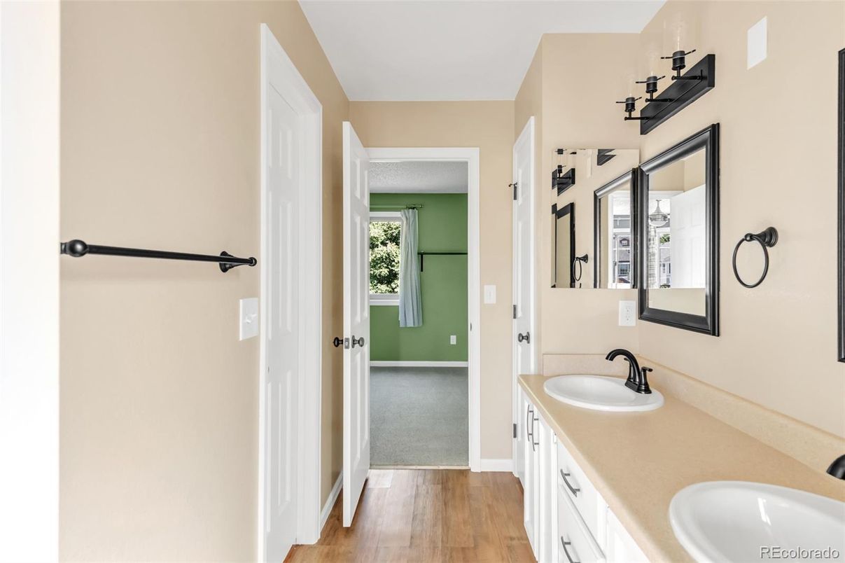 Bathroom, Dual Sink Vanities, Interior, Wood Texture Flooring