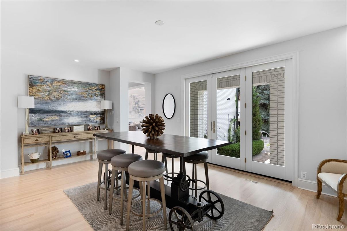 Dining room, Interior, Recessed Lighting, Wood Texture Flooring