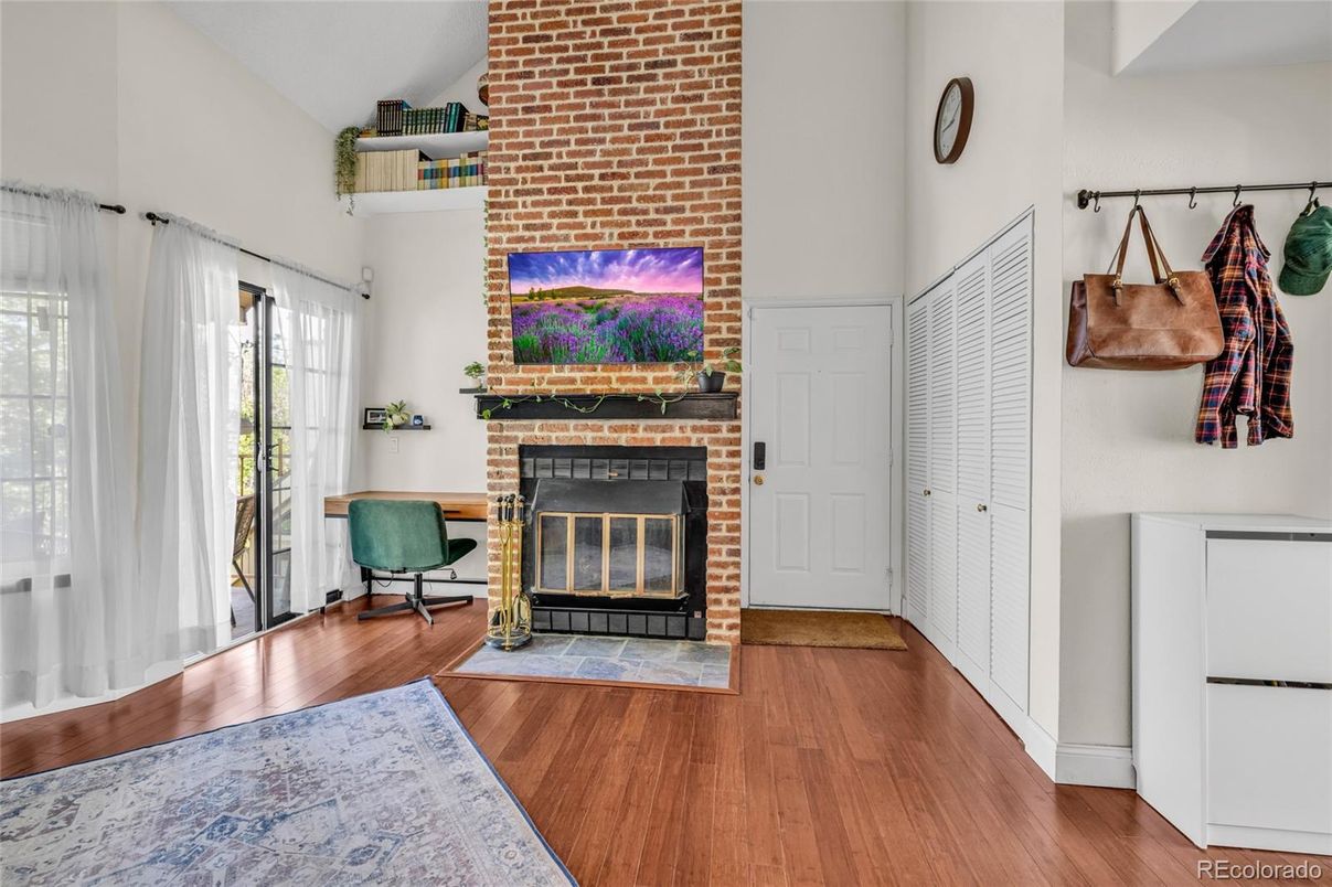 Fireplace, Interior, Stone Walls, Wood Texture Flooring