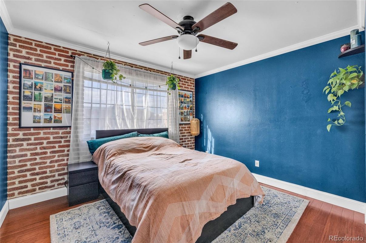 Bedroom, Interior, Stone Walls, Wood Texture Flooring