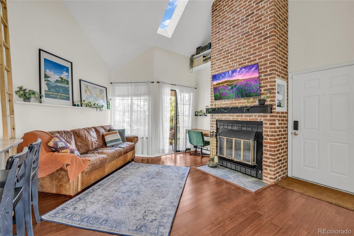 Fireplace, Interior, Living room, Stone Walls, Wood Texture Flooring