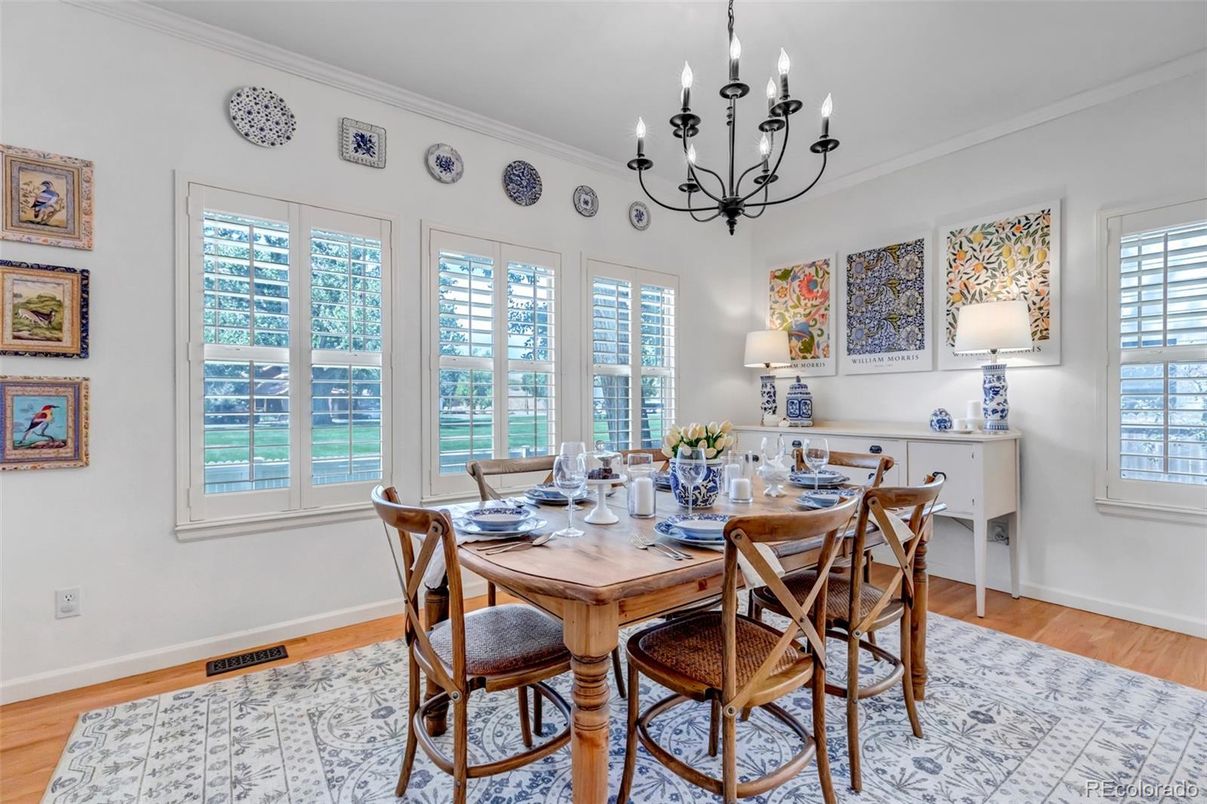 Chandelier, Dining room, Interior, Wood Texture Flooring