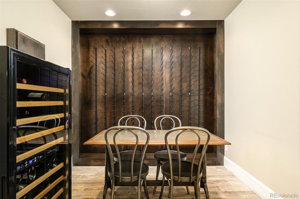 Interior, Recessed Lighting, Wine Storage, Wood Texture Flooring, Wooden Walls