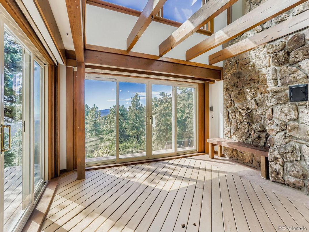Interior, Stone Walls, Sun Room, Wooden Beams, Wood Texture Flooring