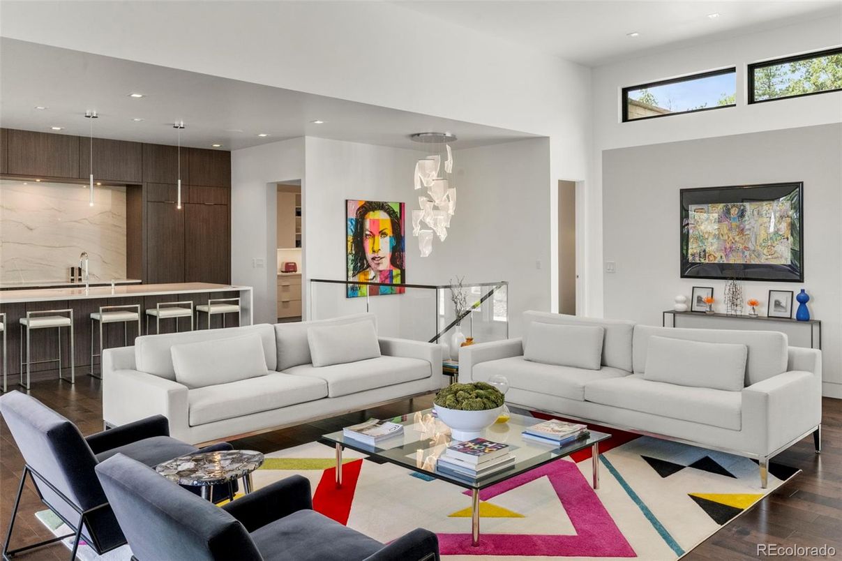 Interior, Living room, Pendant Lights, Recessed Lighting, Wood Texture Flooring