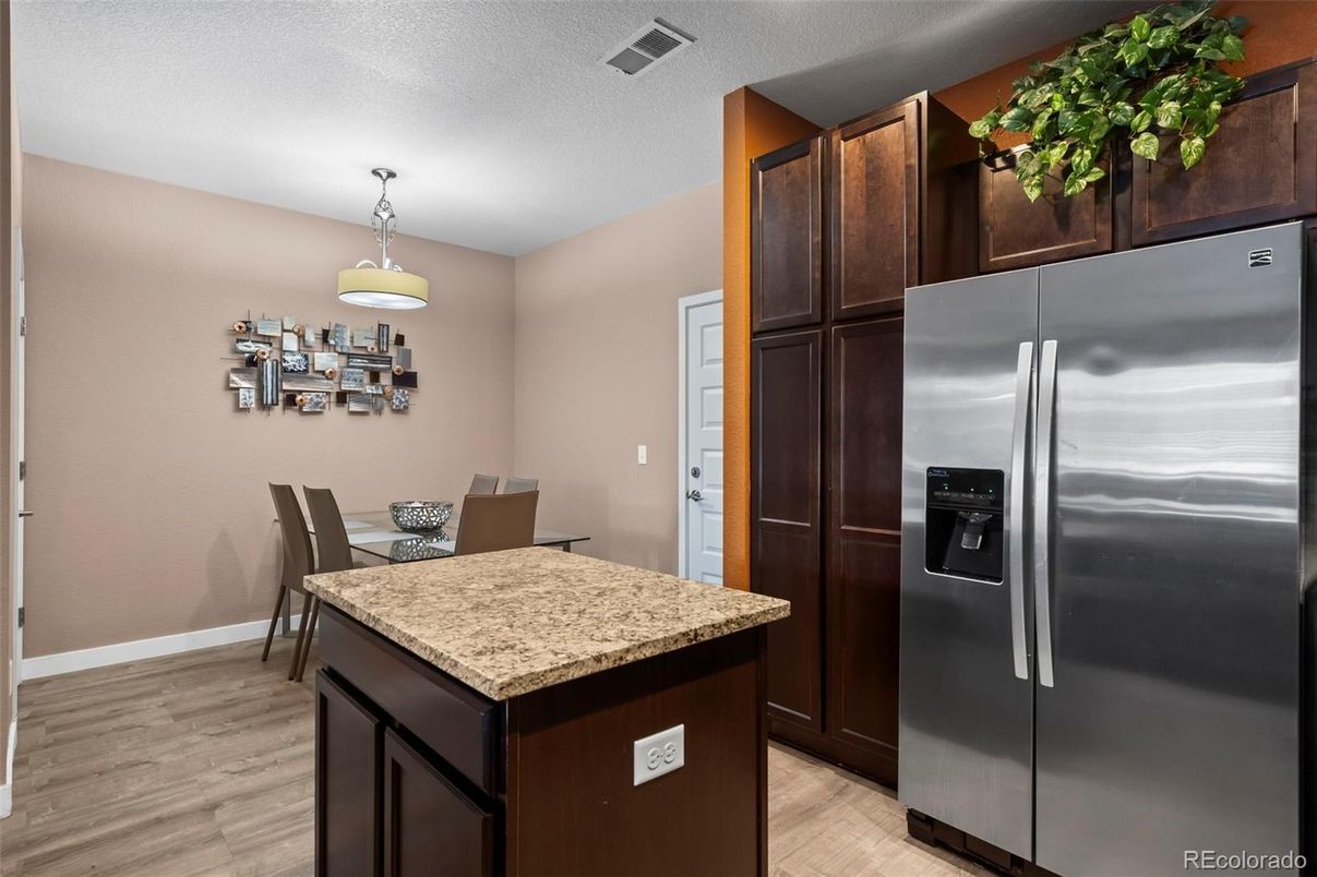 Dining room, Interior, Kitchen, Pendant Lights, Wood Texture Flooring
