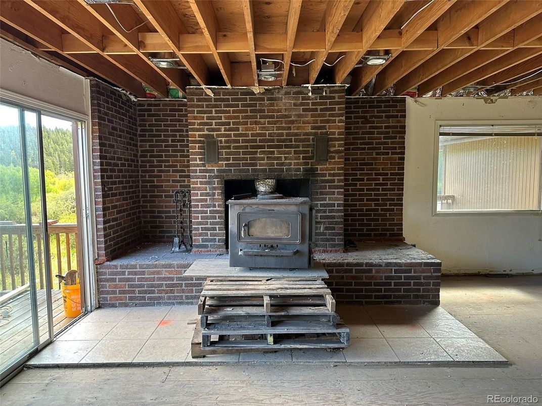 Fireplace, Interior, Stone Walls, Wooden Beams