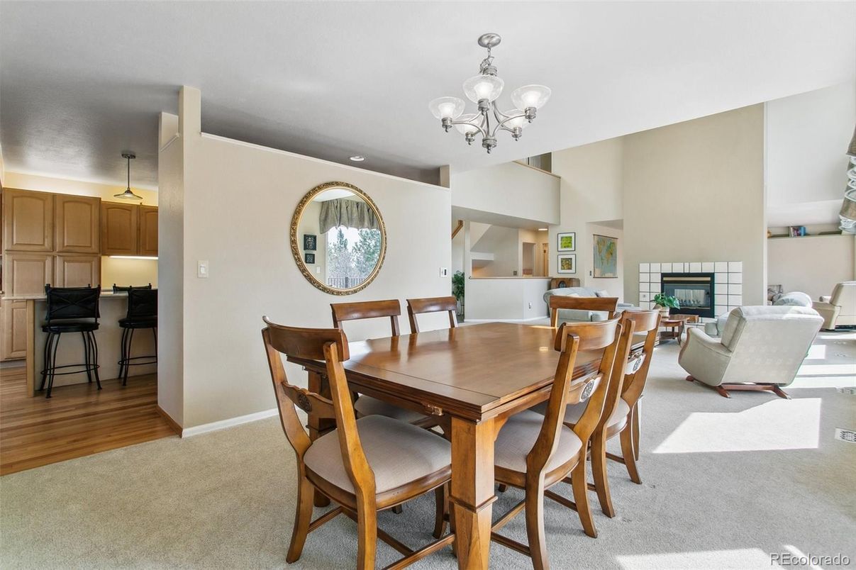 Chandelier, Dining room, Fireplace, Interior, Living room, Wood Texture Flooring