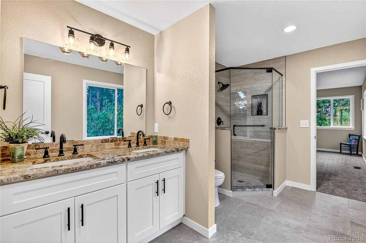 Bathroom, Dual Sink Vanities, Glass Shower, Interior, Recessed Lighting