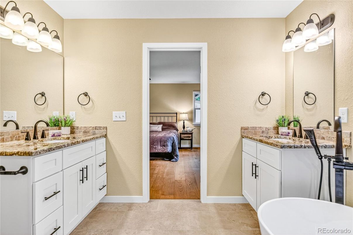 Bathroom, Bedroom, Dual Sink Vanities, Interior, Wood Texture Flooring