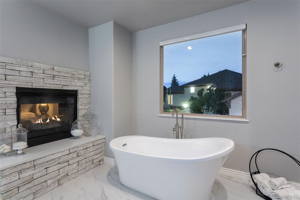 Bathroom, Fireplace, Free Standing Baths, Interior, Marble, Recessed Lighting