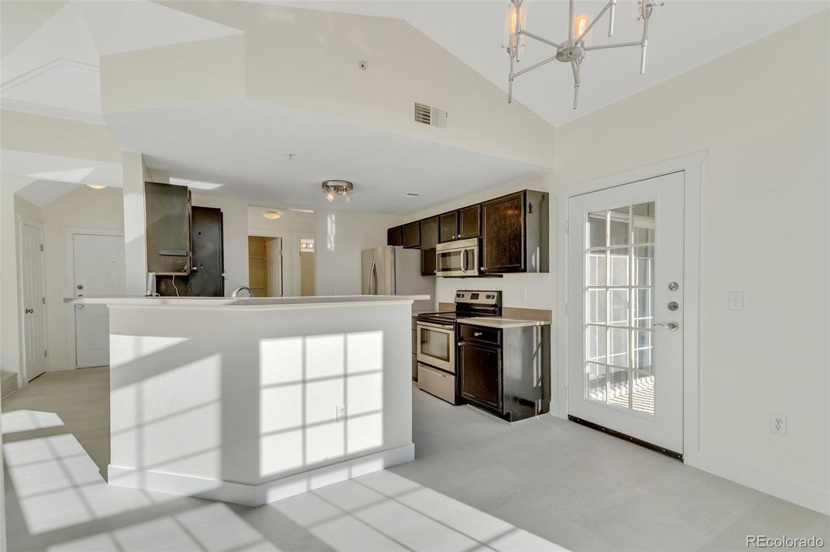 Chandelier, Interior, Kitchen, Stainless Steel Appliances