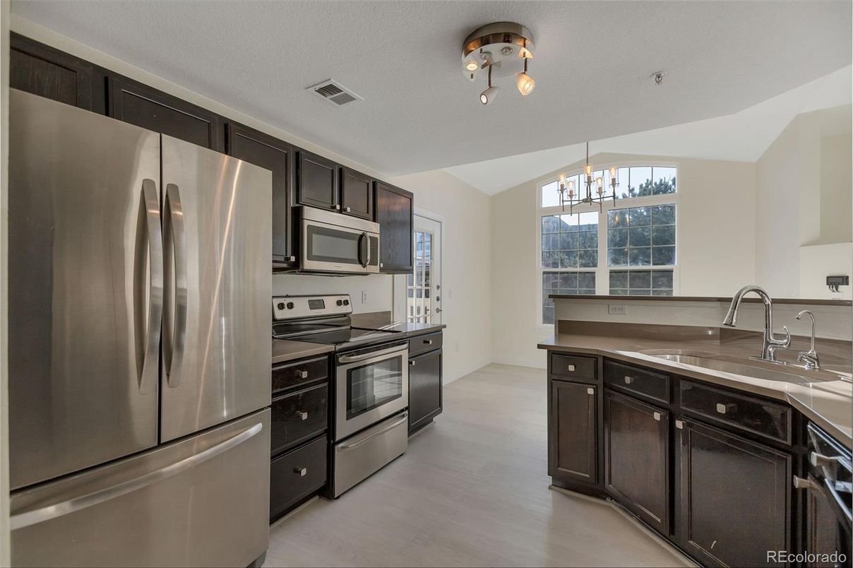 Interior, Kitchen, Stainless Steel Appliances, Wood Texture Flooring
