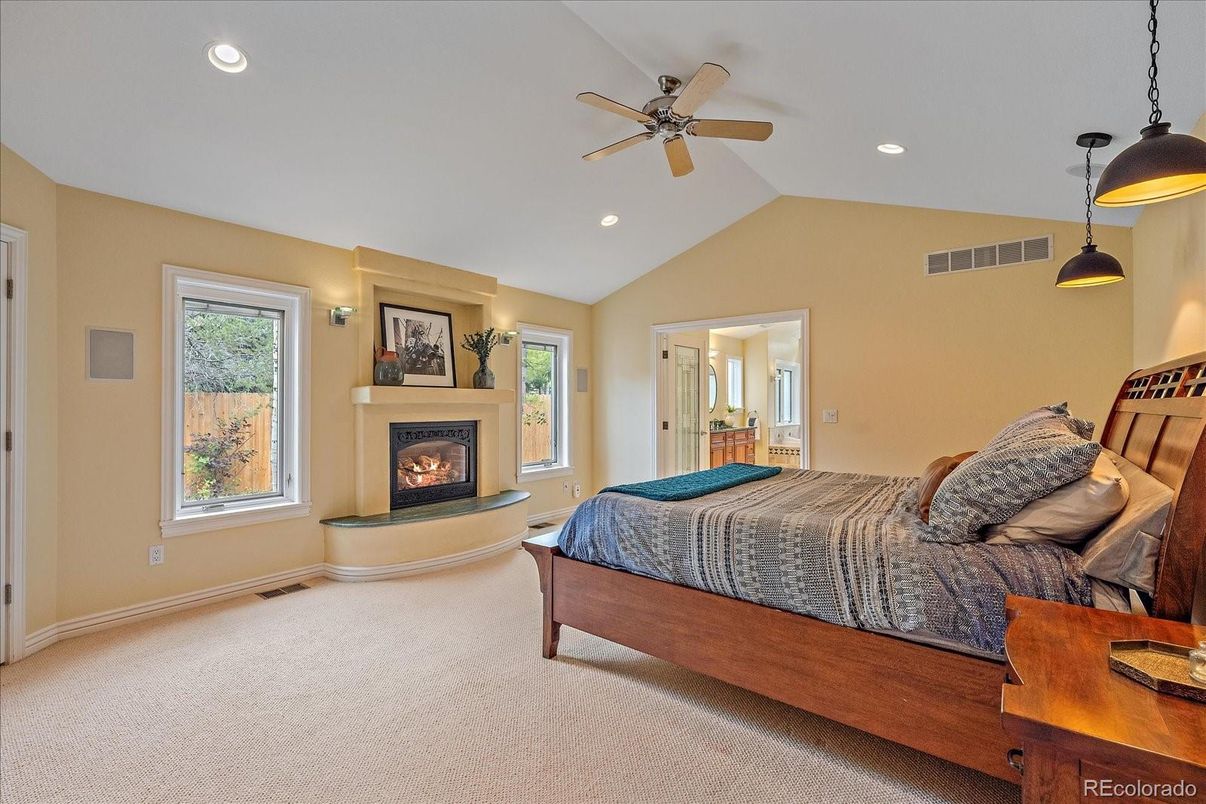 Bedroom, Fireplace, Interior, Pendant Lights, Recessed Lighting