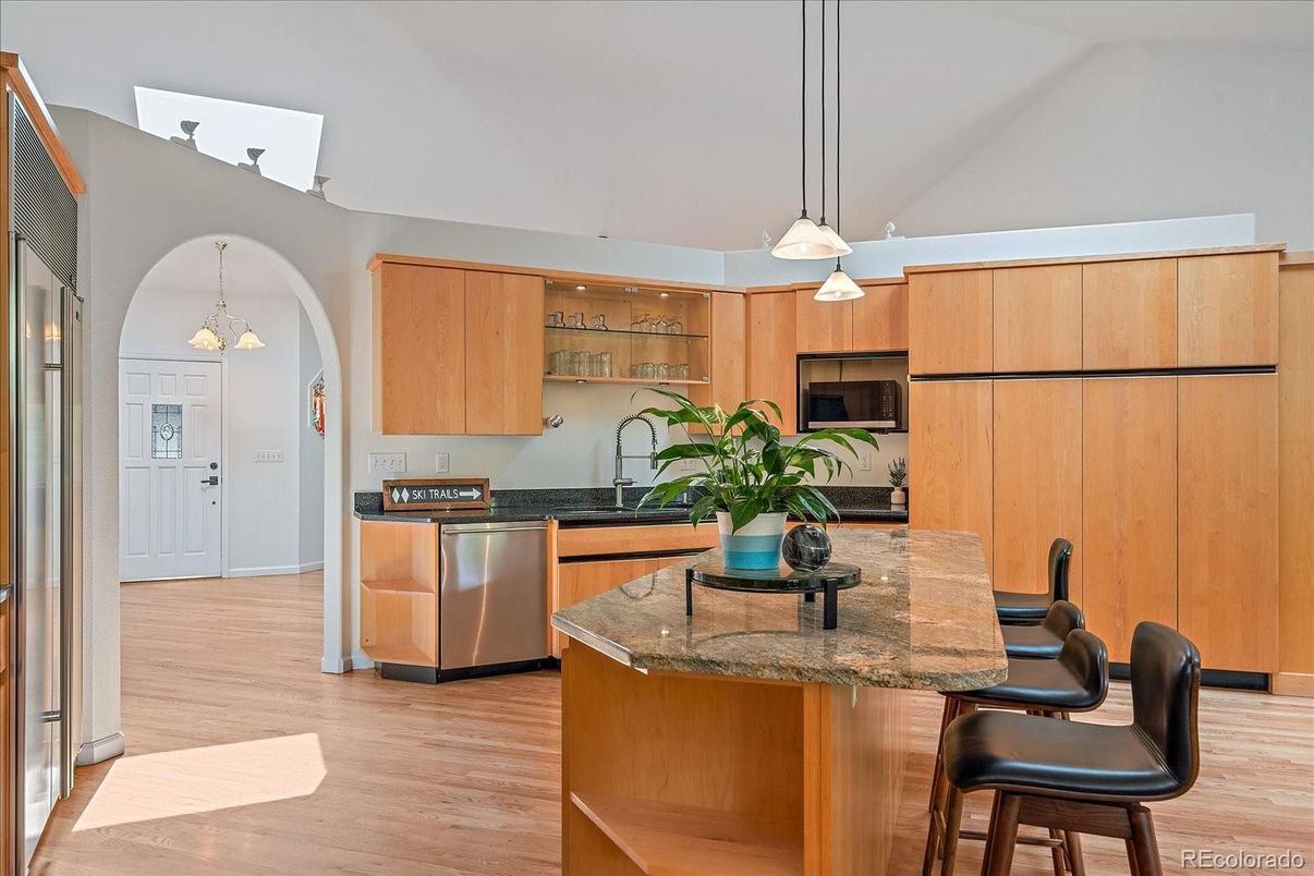 Interior, Kitchen, Pendant Lights, Stainless Steel Appliances, Wood Texture Flooring
