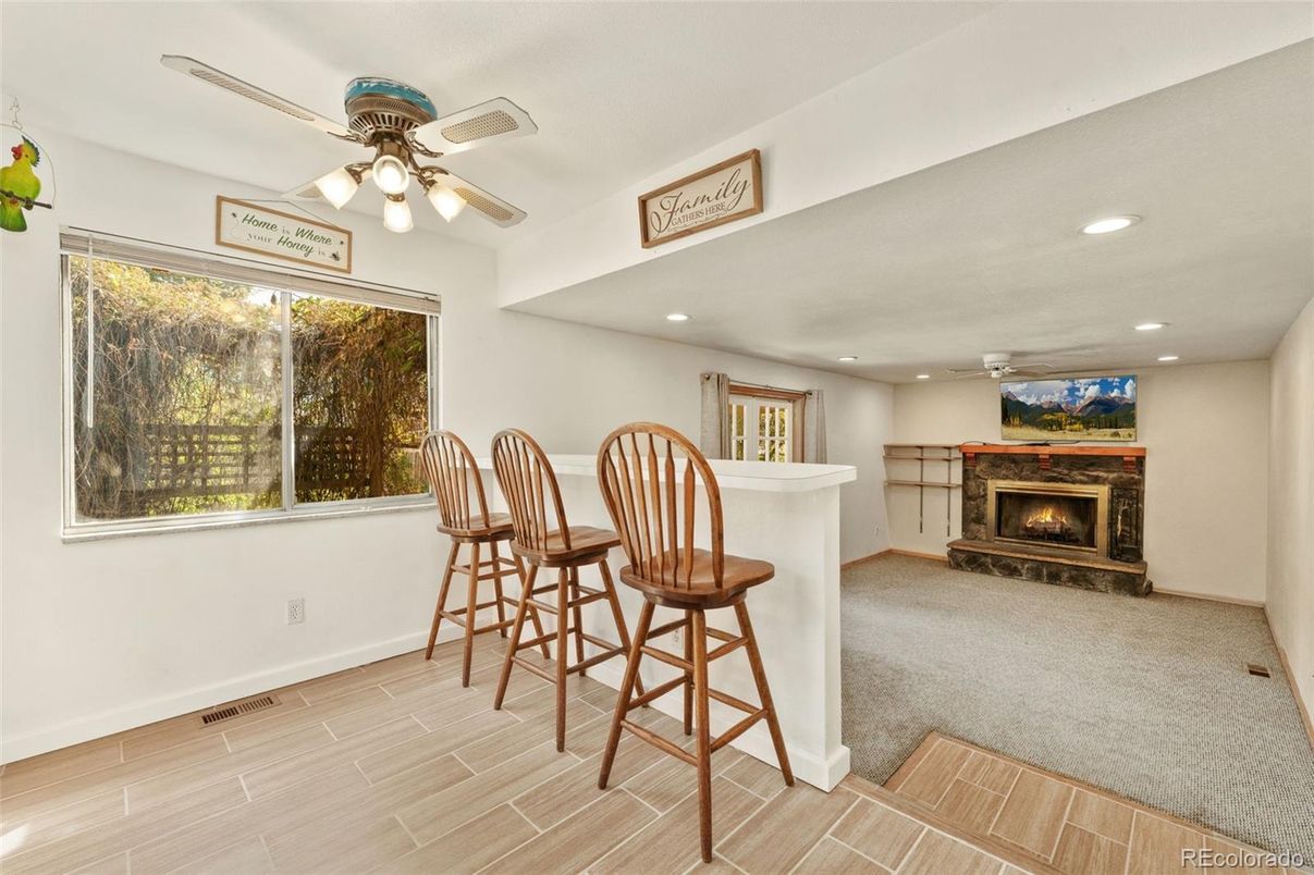 Fireplace, Interior, Recessed Lighting, Wood Texture Flooring