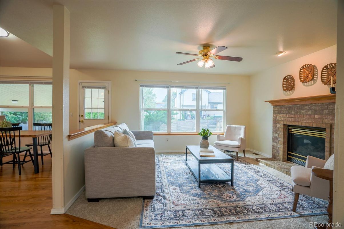 Dining room, Fireplace, Interior, Living room, Wood Texture Flooring