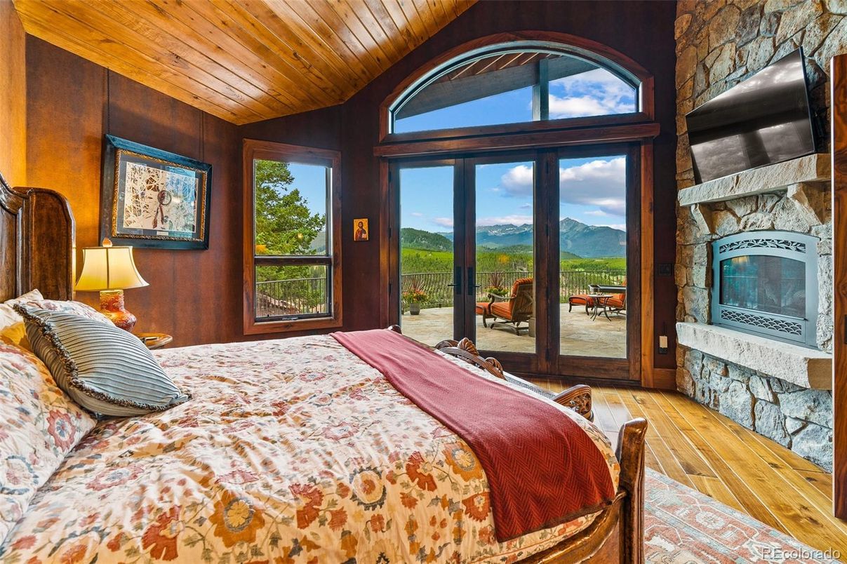 Bedroom, Fireplace, Interior, Wooden Ceilings, Wood Texture Flooring