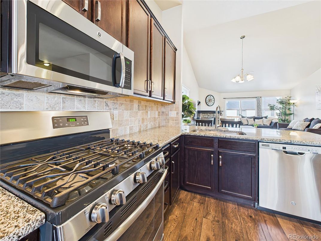 Interior, Kitchen, Pendant Lights, Stainless Steel Appliances, Wood Texture Flooring