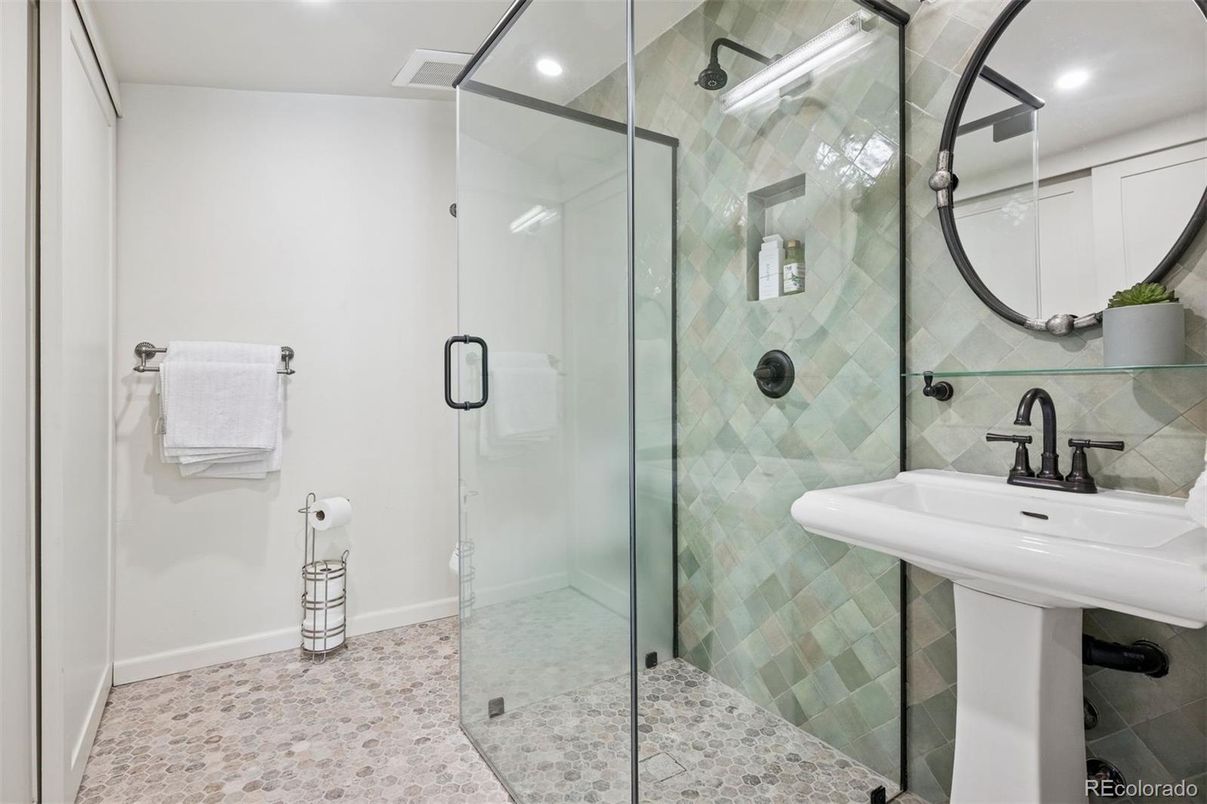 Bathroom, Glass Shower, Interior, Recessed Lighting
