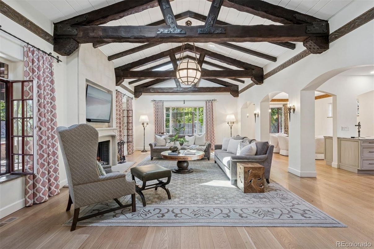 Fireplace, Interior, Living room, Wooden Beams, Wood Texture Flooring
