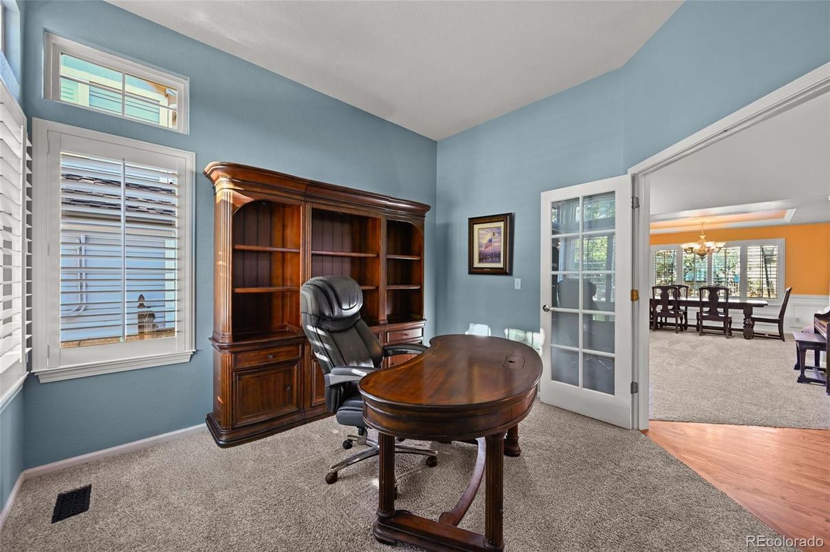 Chandelier, Home Office, Interior, Wood Texture Flooring