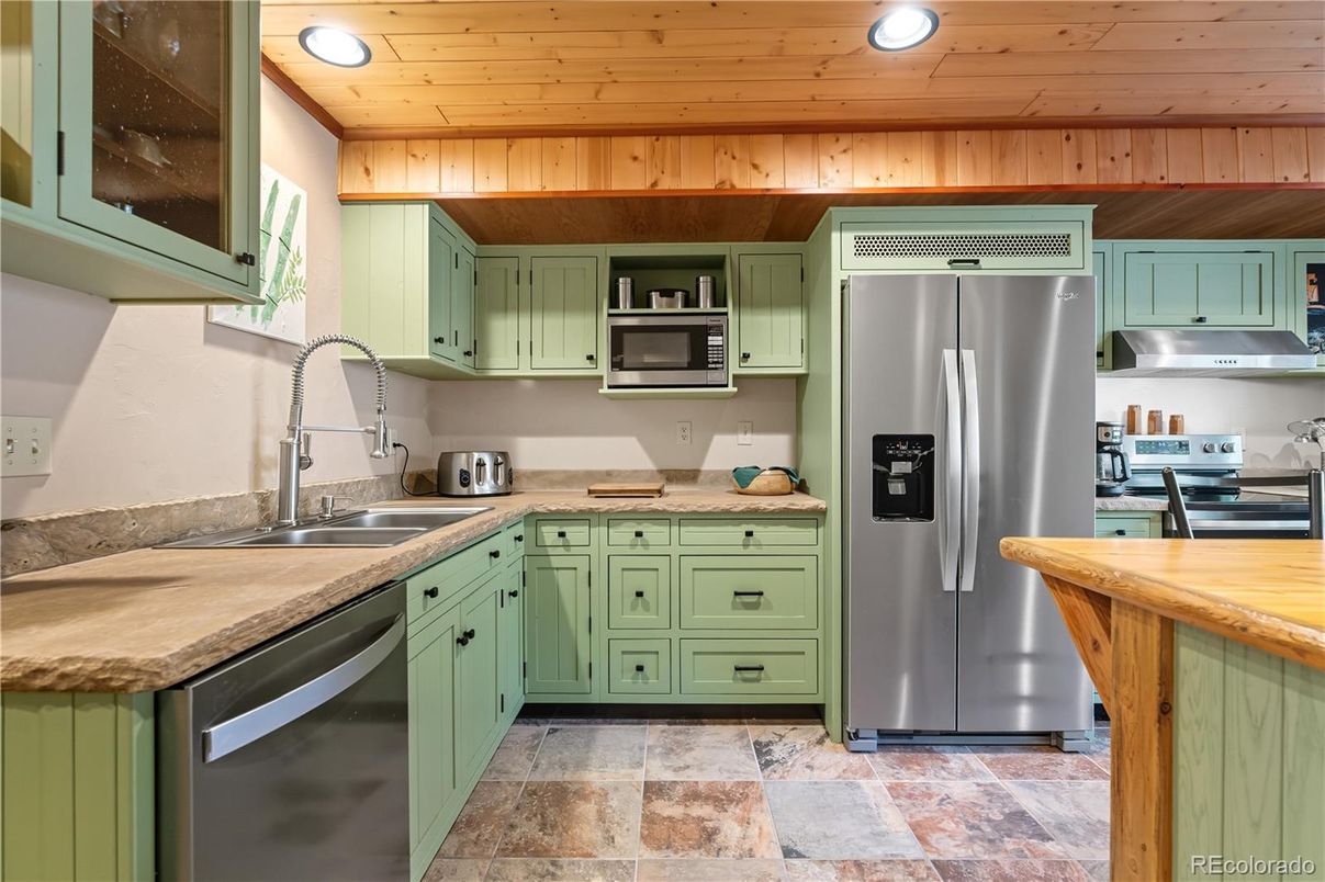 Interior, Kitchen, Recessed Lighting, Stainless Steel Appliances, Wooden Ceilings