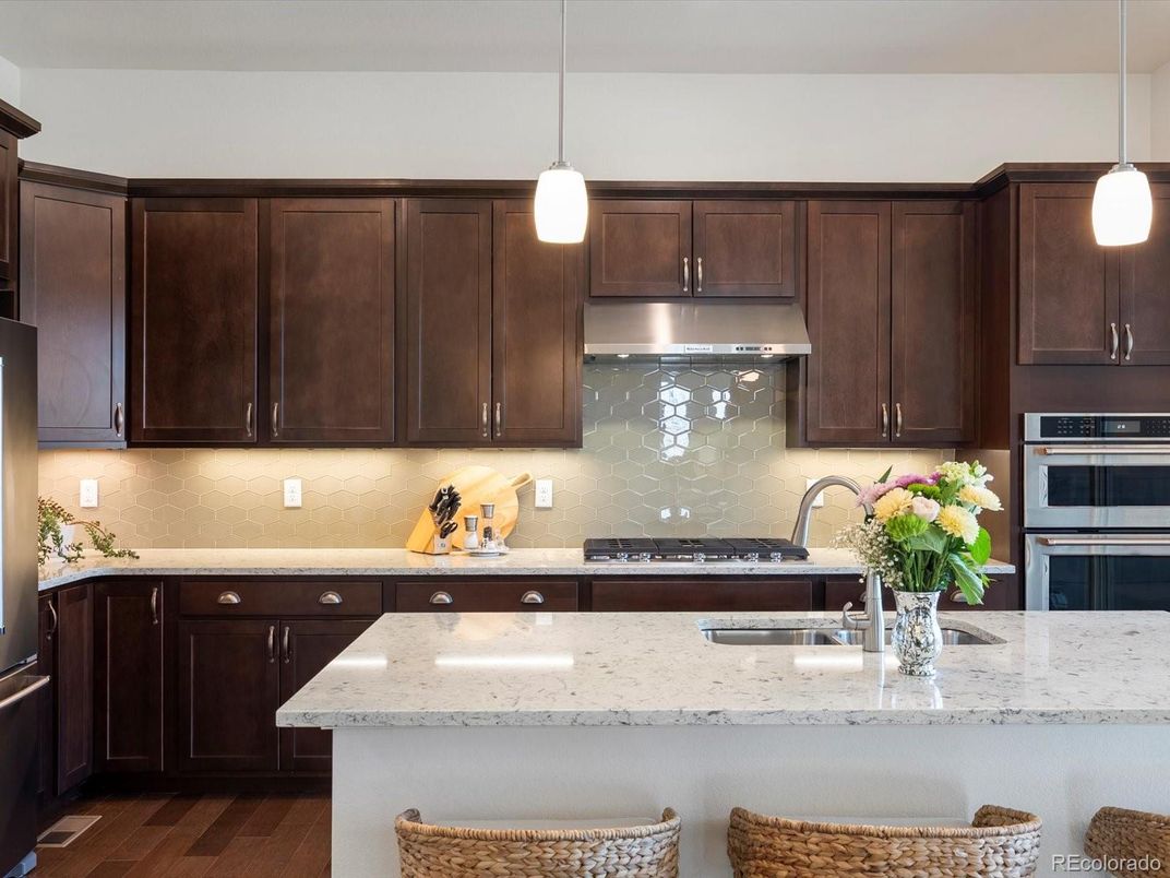 Interior, Kitchen, Pendant Lights, Stainless Steel Appliances, Wood Texture Flooring