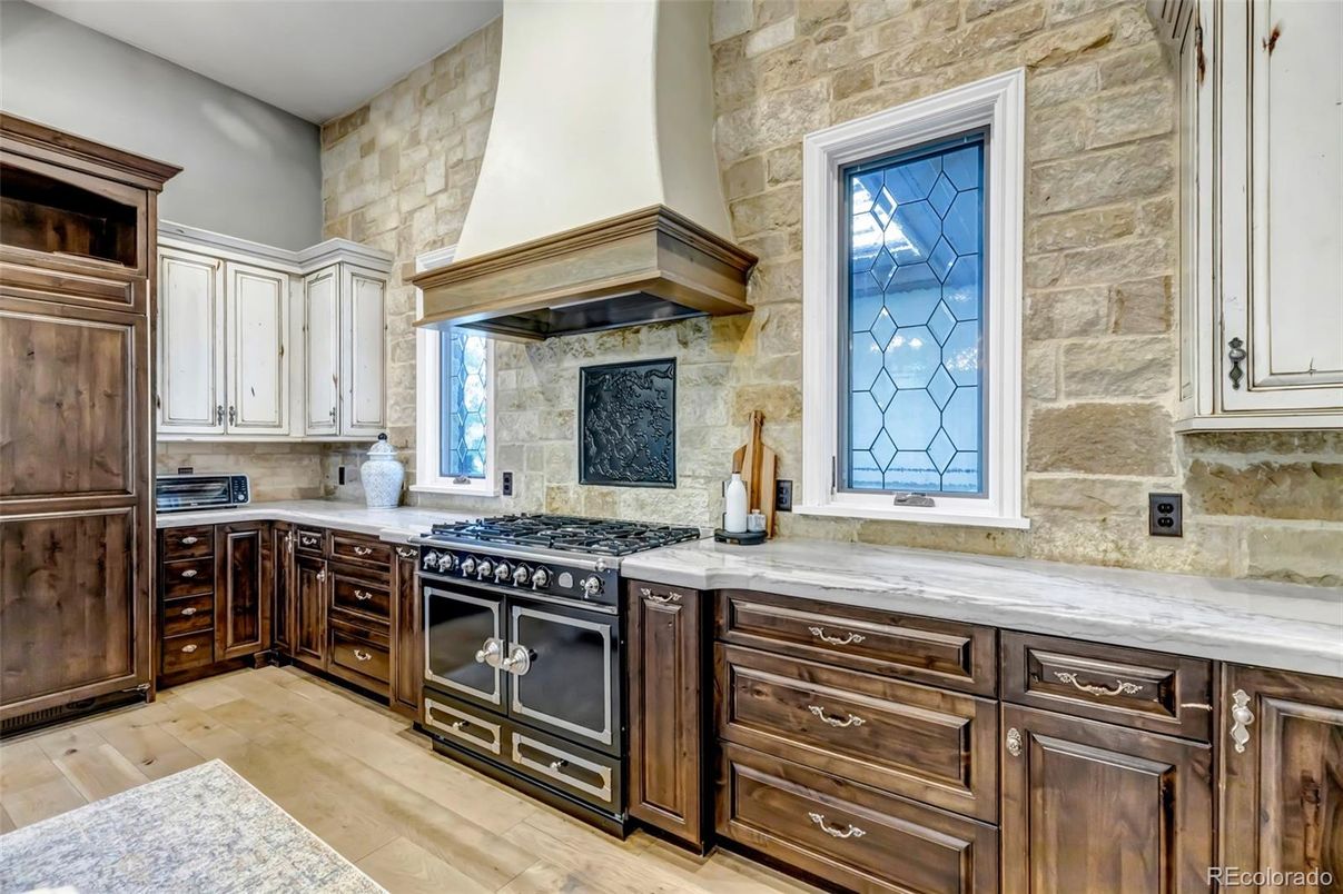 Interior, Kitchen, Stone Walls, Wood Texture Flooring