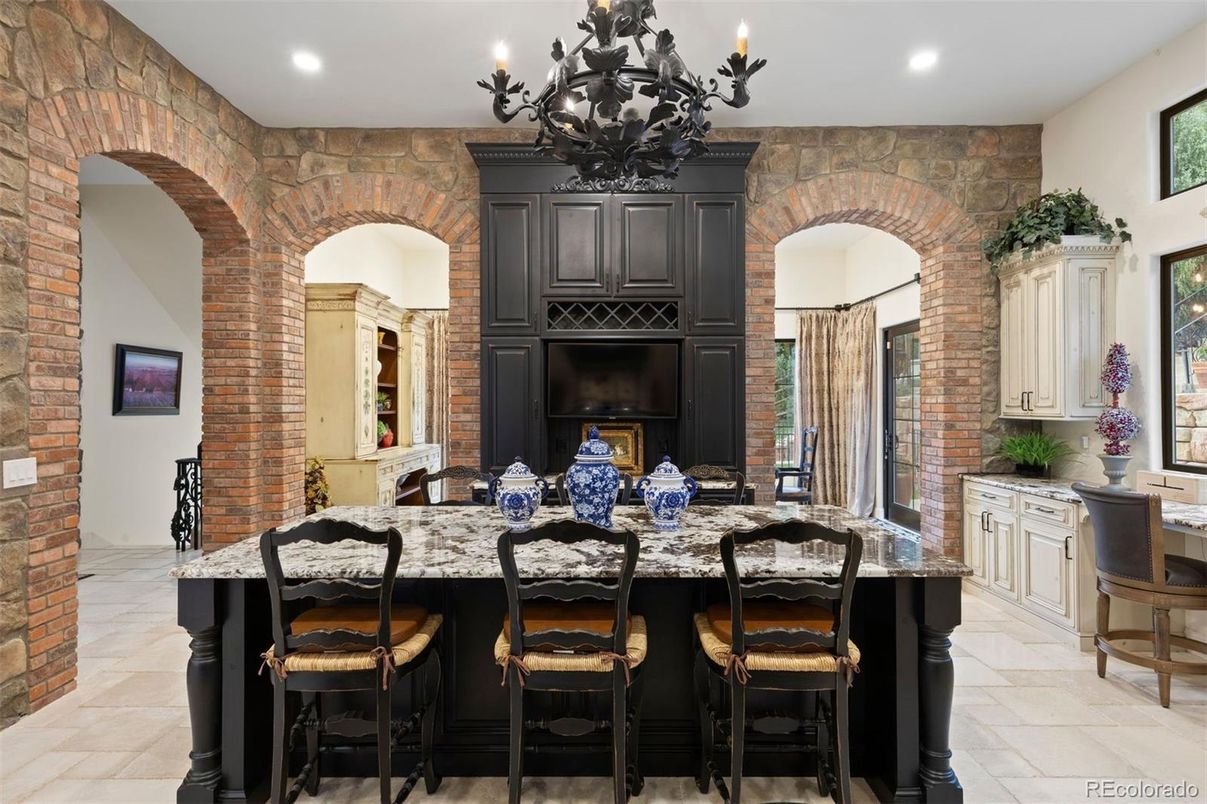 Chandelier, Interior, Recessed Lighting, Stone Walls