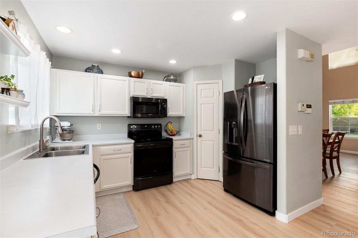 Interior, Kitchen, Recessed Lighting, Wood Texture Flooring